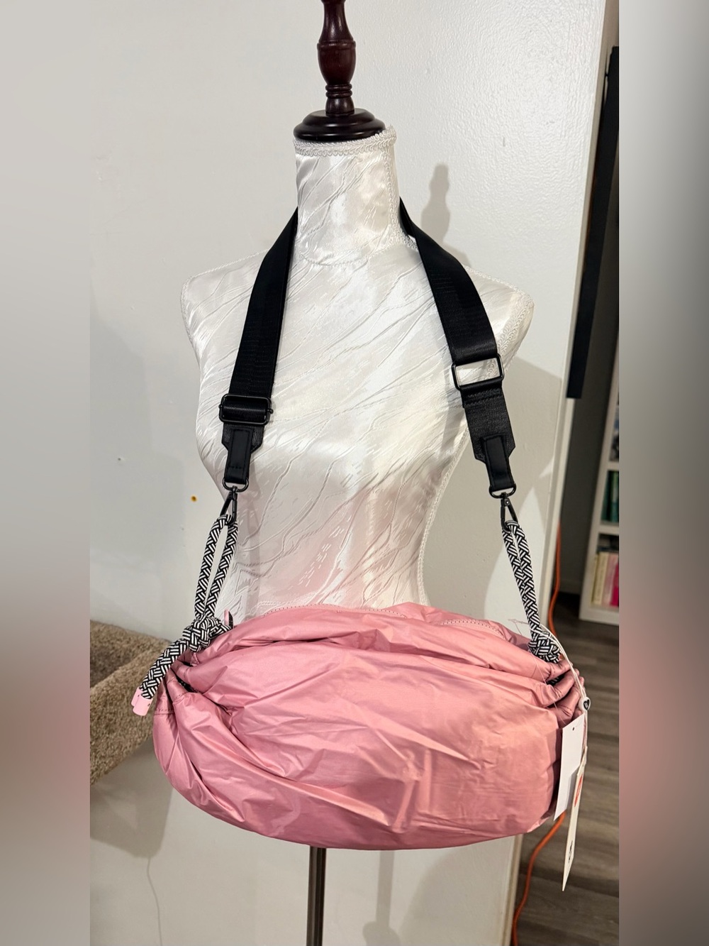 Wildfox Pink Puffy Crossbody Bag with Extendable Black Strap
